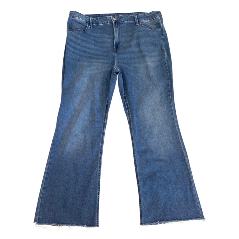 Old Navy Wow Flare High Rise Raw Hem Jeans Medium Wash Blue 18